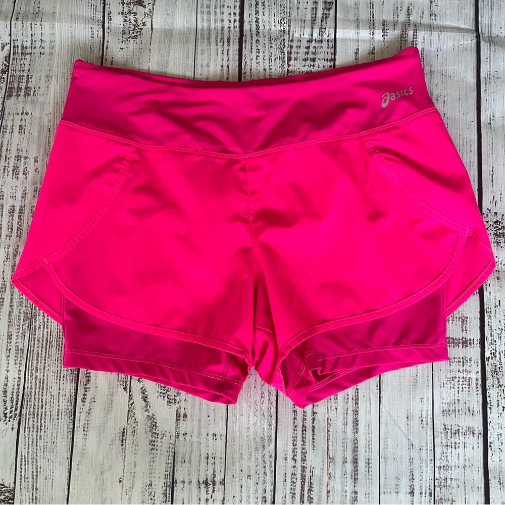 Asics 2in1 running shorts reflective hot pink size M